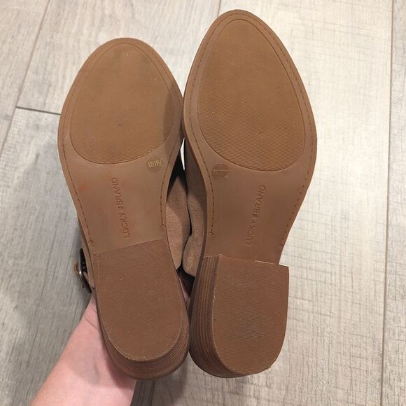 Lucky Brand Womens Farryn Low Heel Slingback Booties Size 8 M Tan leather Nubuck - Picture 6 of 12